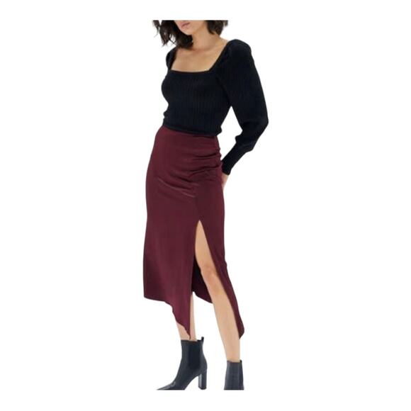 Mink Pink Nador Burgundy Flounce Satin Slip Skirt size XL NWT - Picture 1 of 10